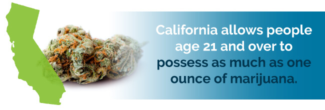 California allows people age 21 and over to posses as much as one ounce of marijuana