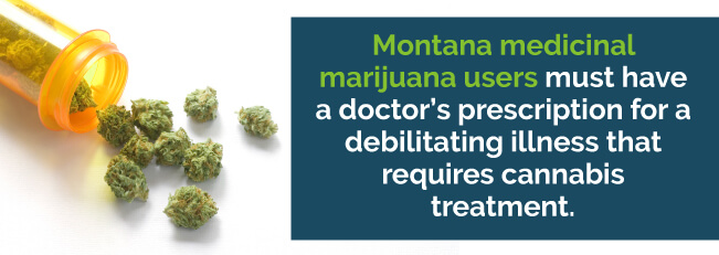 Montana medicinal marijuana users must have a doctor's prescription for a debilitating illness that requires cannabis treatment